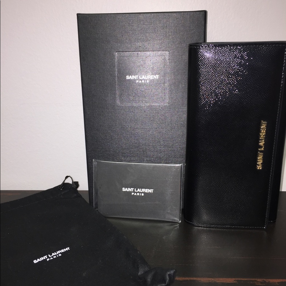 Saint Laurent YSL Grain De Poudre Nero Gold Wallet - Picture 4 of 8